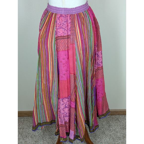 Anu by Natural Maxi Skirt 100% Cotton Rainbow Elastic Waist Boho Gypsy Small - Picture 4 of 12